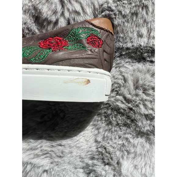 Botas Leon Brown Leather Floral Embroidered Western Slip On Sneakers Womens 24.5 - Picture 8 of 9